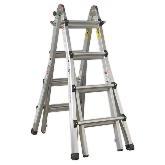 Sealey AFPL3 Aluminium Telescopic Ladder 4-Way EN 131 Adjustable Height Sealey