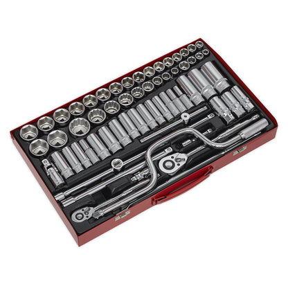 Sealey AK694 Socket Set 64pc 3/8" & 1/2"Sq Drive 6pt WallDrive® - Metric/Imperial Sealey