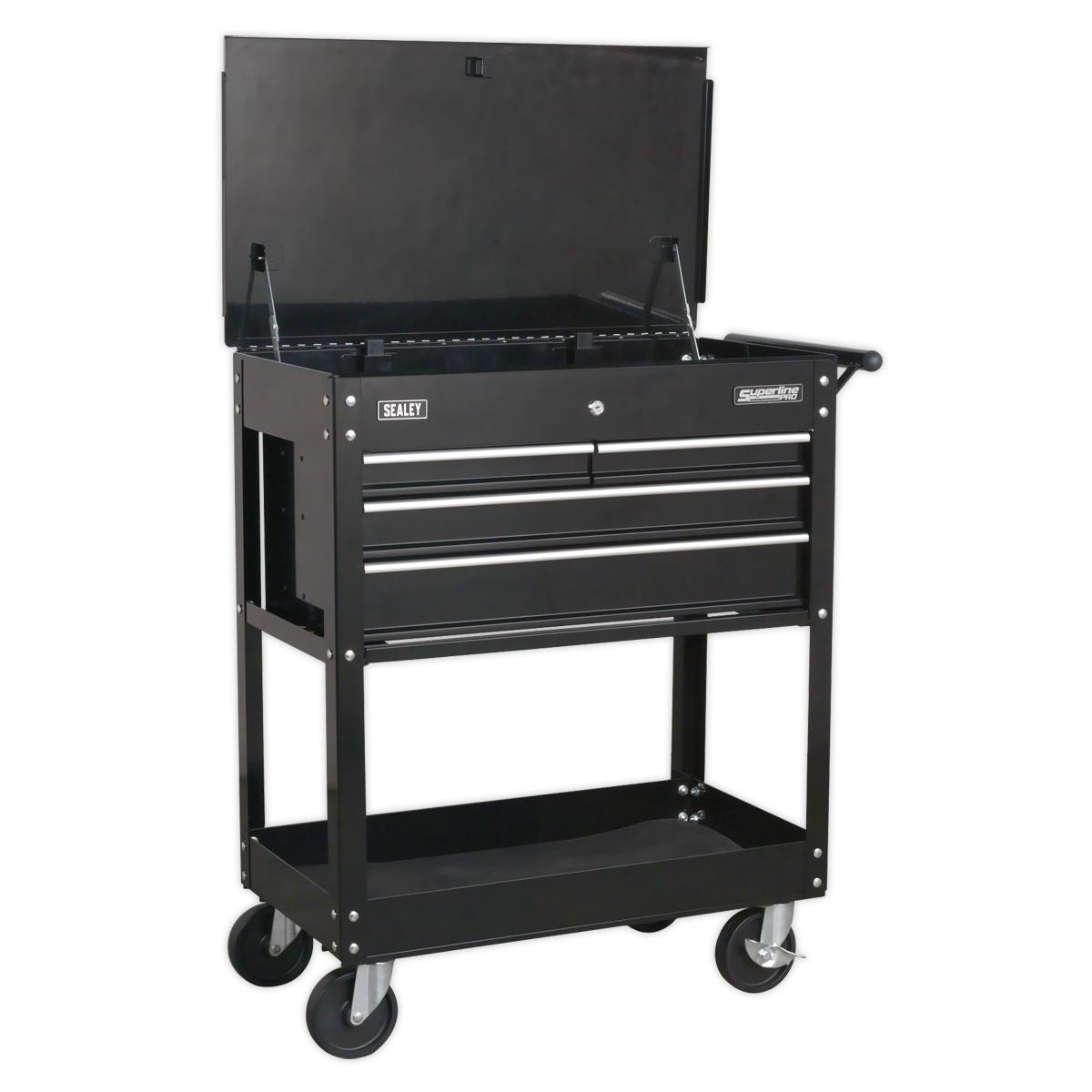 Sealey AP850MB Heavy-Duty Mobile Tool & Parts Trolley with 4 Drawers & Lockable Top - Black Sealey