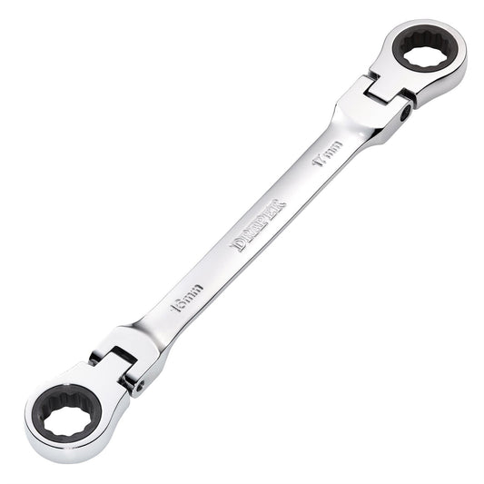 Draper 27756 HI-TORQ® Metric Flexible Head Double Ring Ratchet Spanner 16 x 17mm Draper