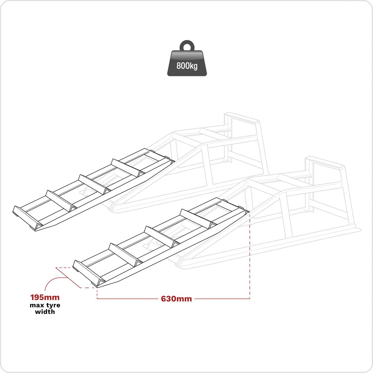 Sealey CAR2001 Car Ramp Extensions 400kg Each/800kg per Pair Sealey
