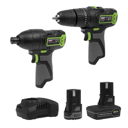 Sealey CP108VCOMBO3EU 2 x 10.8V SV10.8 Series Combi Drill & Impact Driver Kit - 2 Batteries & Euro Plug Sealey