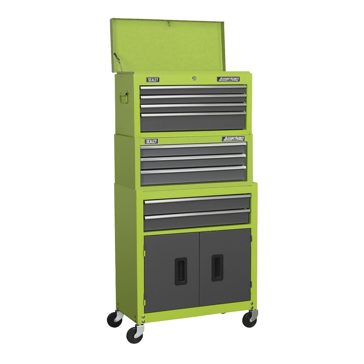 Sealey AP2200BBHVSTACK Topchest Mid-Box Tool Chest & Rollcab 9 Drawer Stack - Green Sealey
