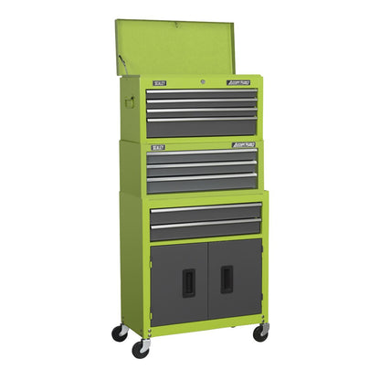 Sealey AP2200BBHVSTACK Topchest Mid-Box Tool Chest & Rollcab 9 Drawer Stack - Green Sealey