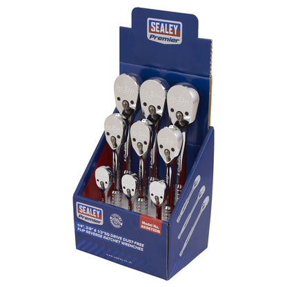 Sealey AK6672DB Ratchet Wrenches 1/4" 3/8" & 1/2"Sq Drive Pear-Head Flip Reverse Display Box of 9 Sealey