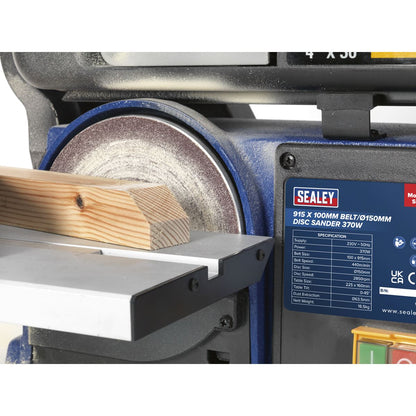 Sealey SM914 Belt/Disc Sander 915 x 100mm/Ø150mm 370W/230V Sealey