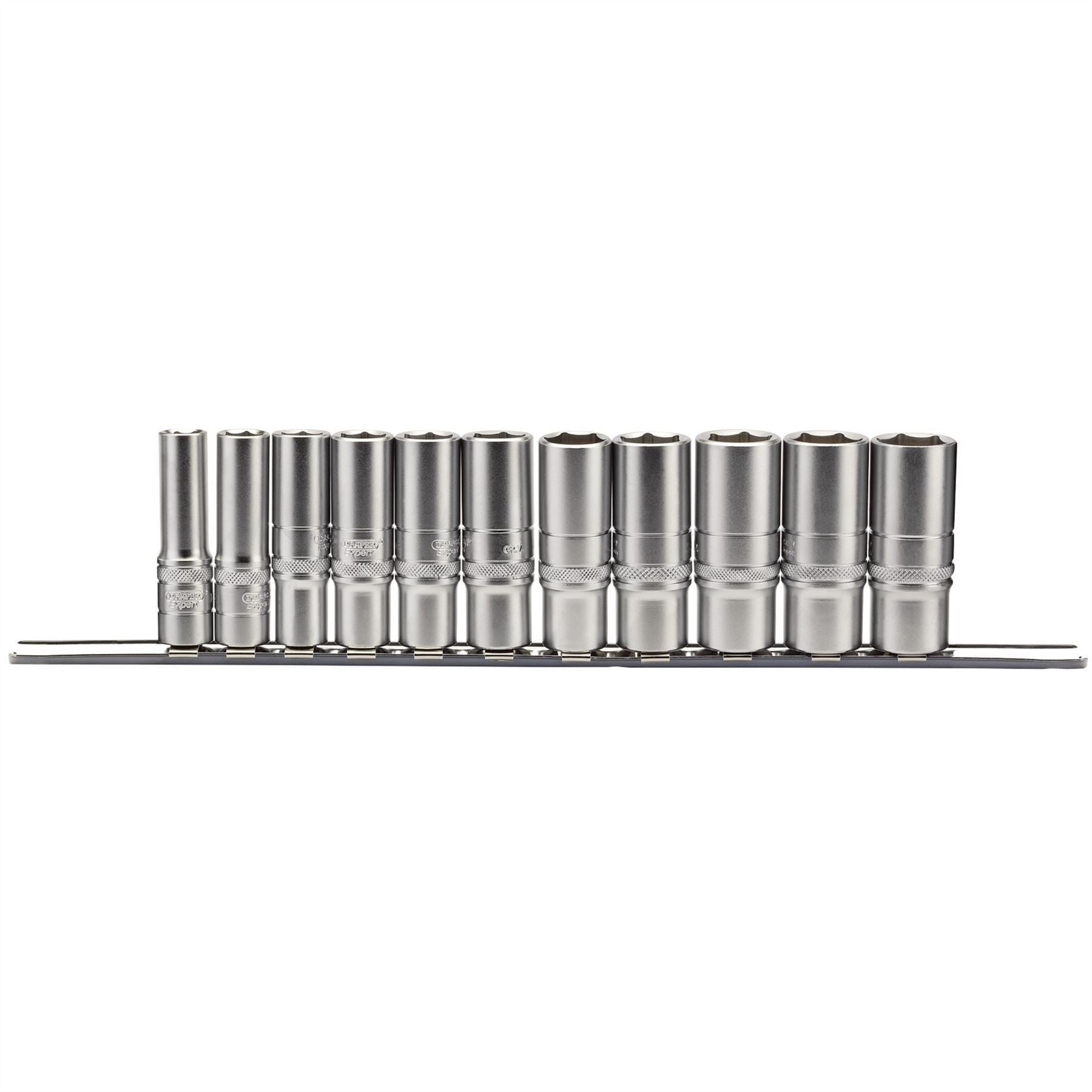 Draper 16495 Imperial Deep Socket Set on a Metal Rail 3/8" Sq. Dr. 11 Piece Draper