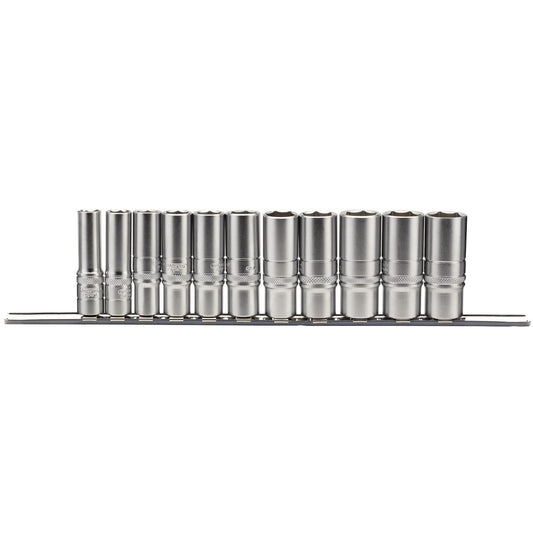 Draper 16495 Imperial Deep Socket Set on a Metal Rail 3/8" Sq. Dr. 11 Piece Draper