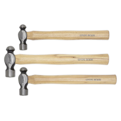 Sealey AK203 Ball Pein Hammer Set 3pc Hickory Shafts Sealey