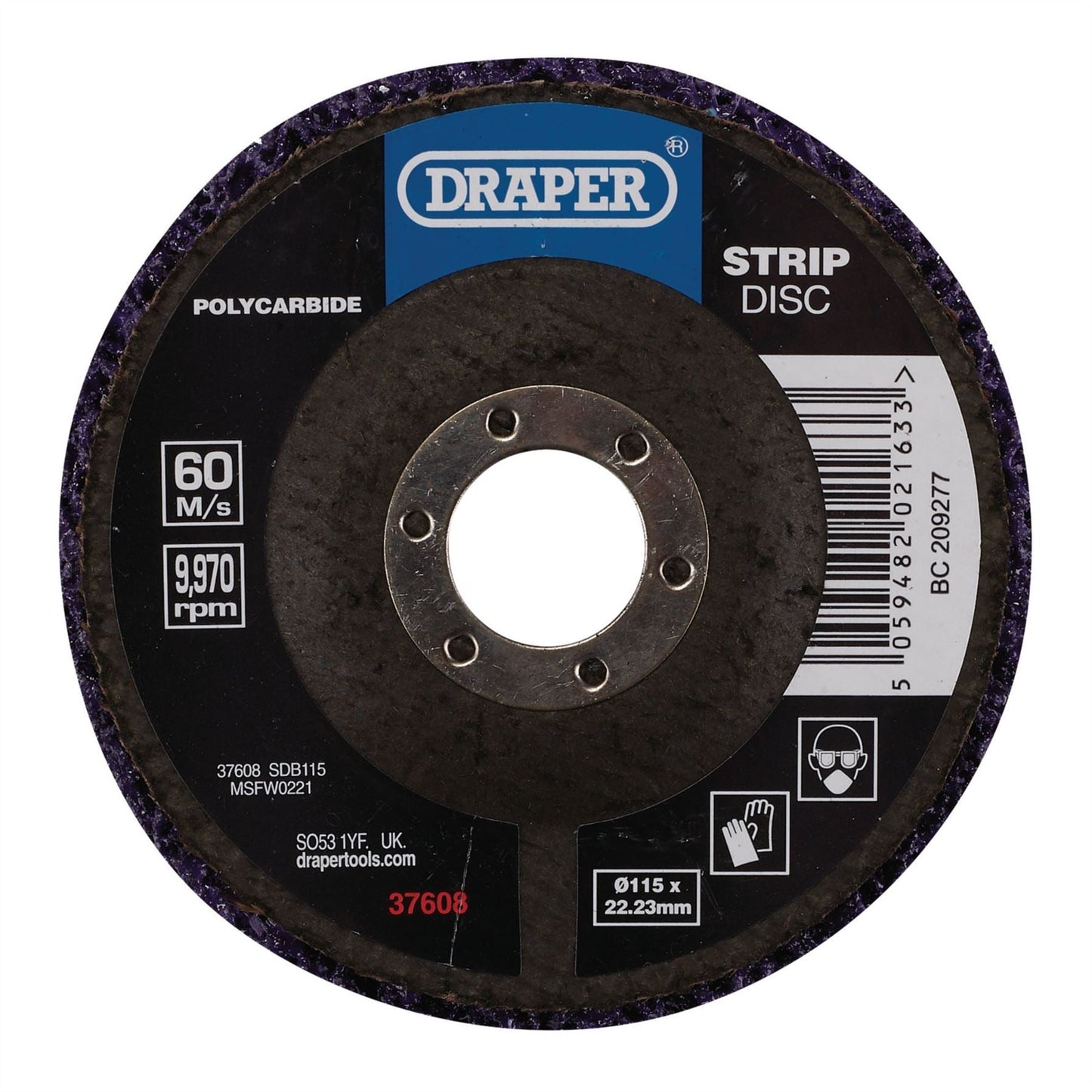 Draper 37608 Polycarbide Strip Disc 115mm 22.23mm 180 Grit Purple Draper