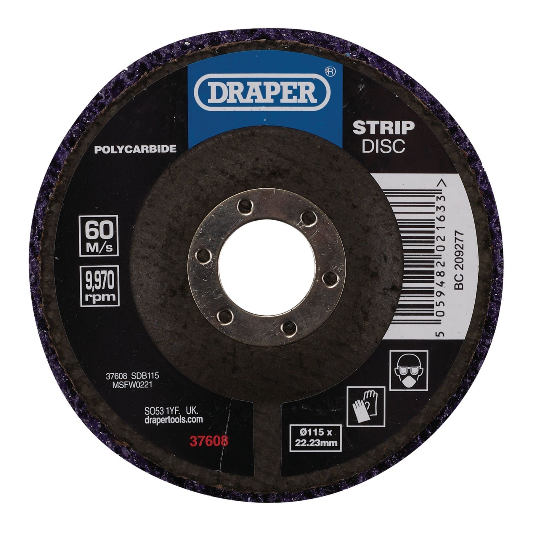 Draper 37608 Polycarbide Strip Disc 115mm 22.23mm 180 Grit Purple Draper