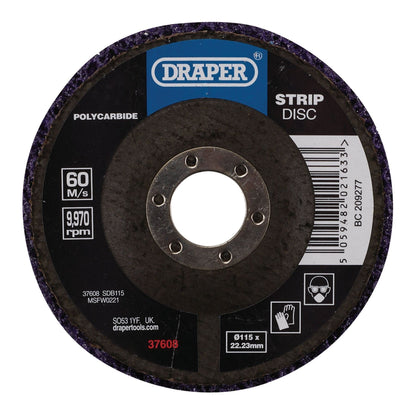 Draper 37608 Polycarbide Strip Disc 115mm 22.23mm 180 Grit Purple Draper