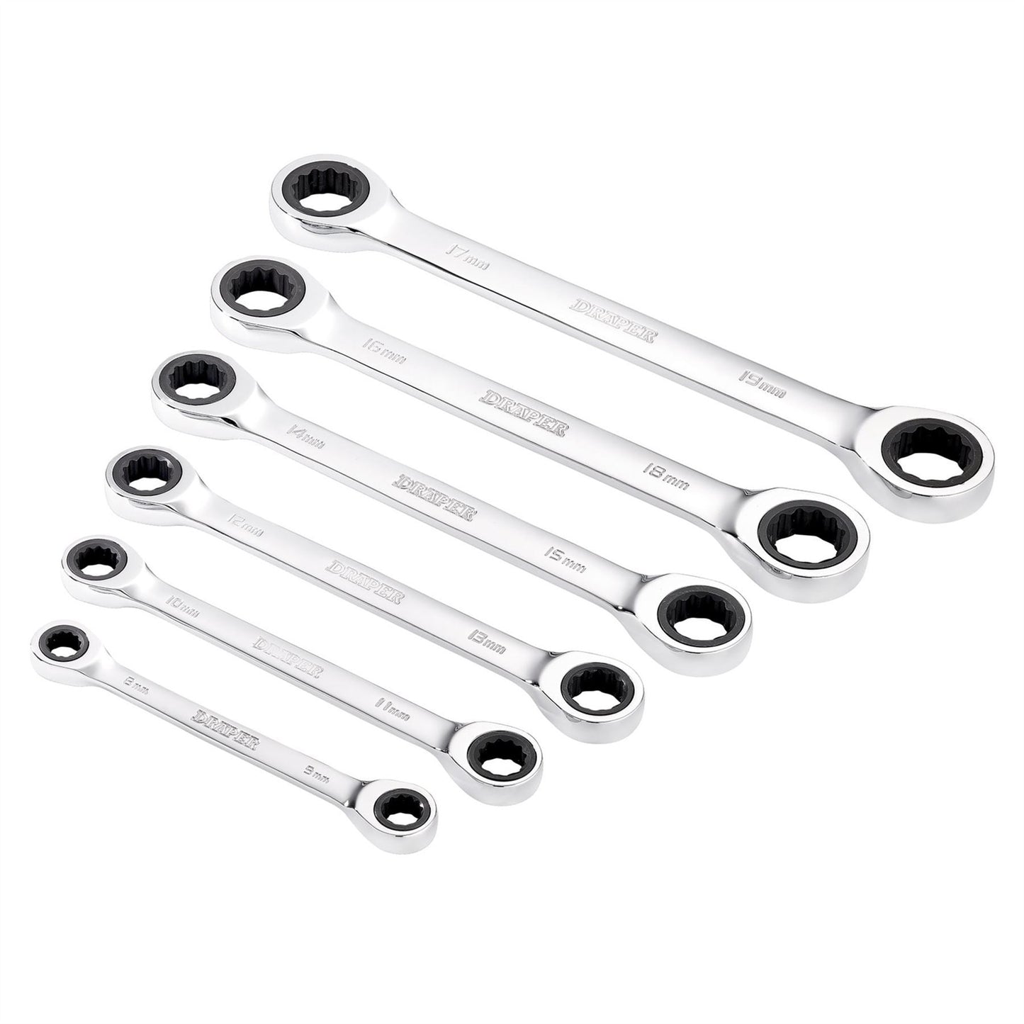 Draper 27741 HI-TORQ® Metric Double Ratchet Ring Spanner Set 6 Piece Draper