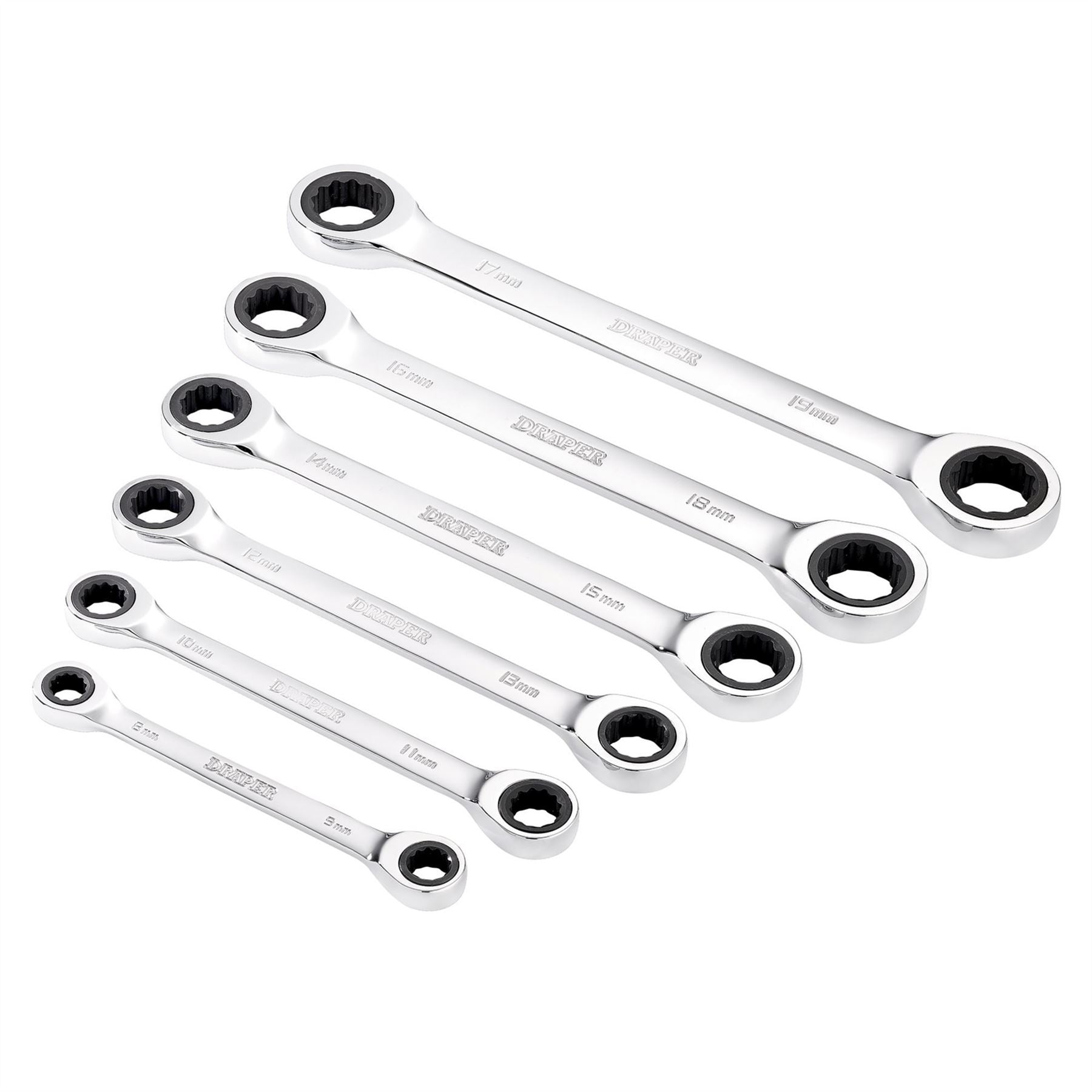 Draper 27741 HI-TORQ® Metric Double Ratchet Ring Spanner Set 6 Piece Draper