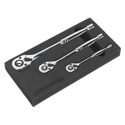 Sealey AK6672 Ratchet Wrench Set 3pc Pear-Head Flip Reverse Sealey