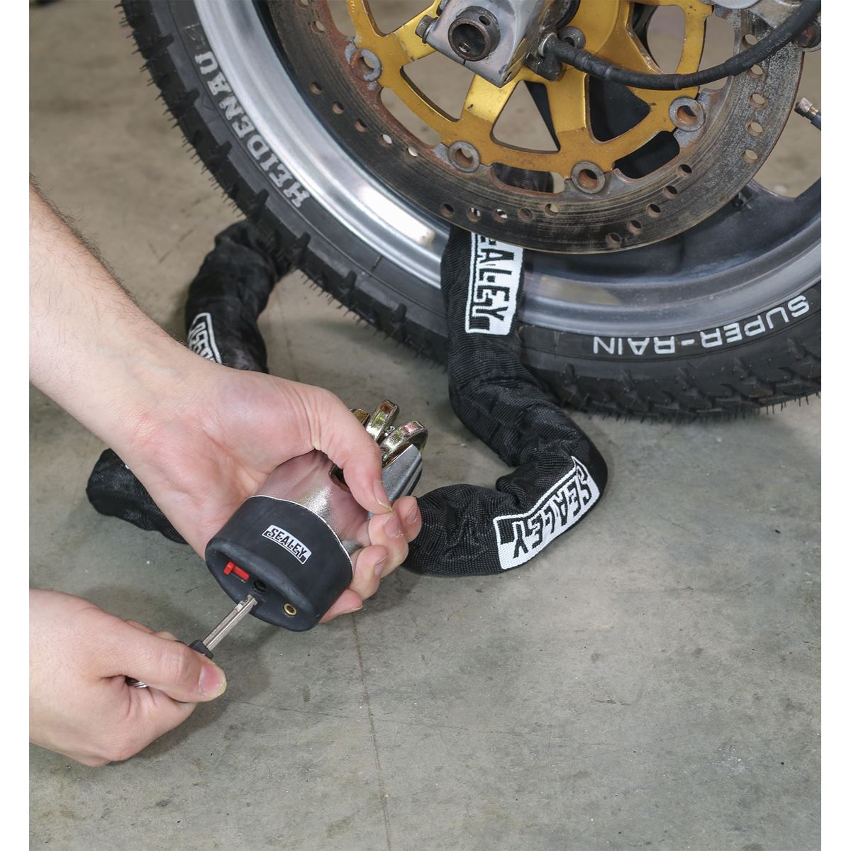 Sealey CLA109DL Motorcycle Chain & Disc Lock 10.5 x 10.5 x 1500mm 4* ART Approved Sealey