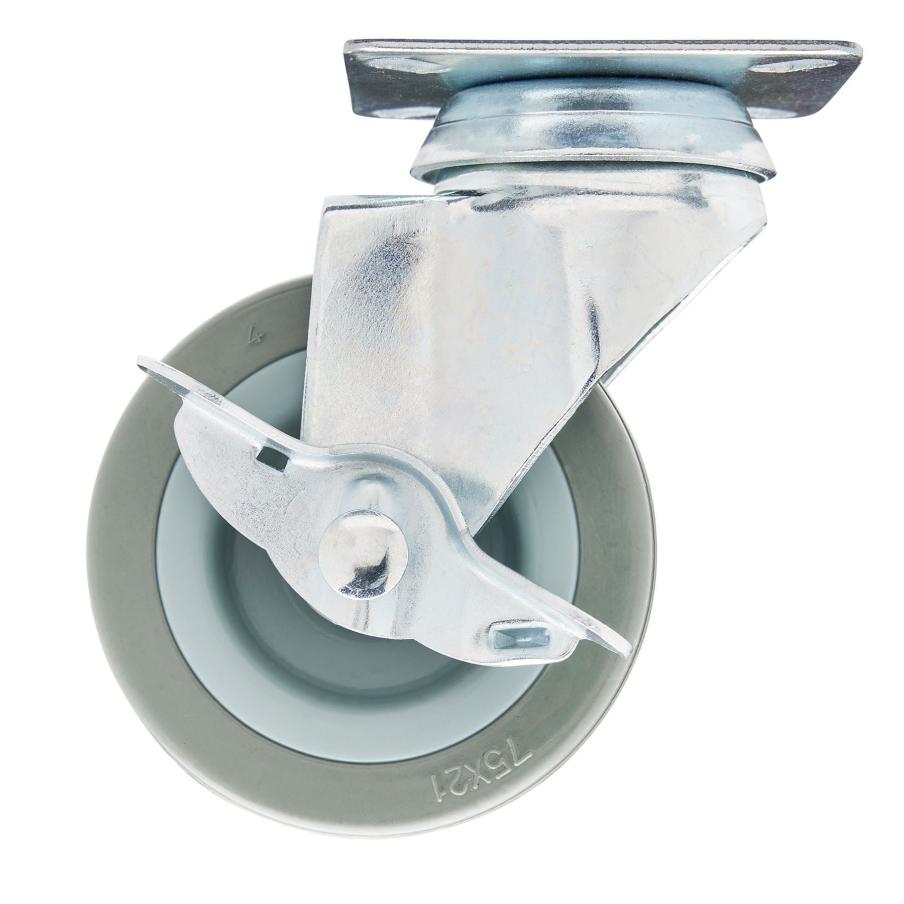 Draper 65474 Swivel Plate Fixing Rubber Castor with Brake 75mm Diameter S.W.L. 70kg Draper