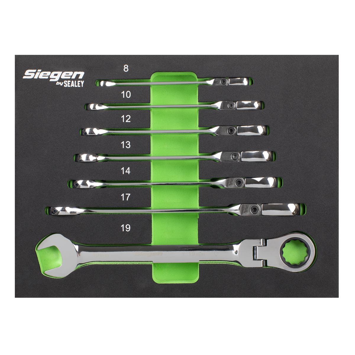 Siegen S01143 Flexible Head Ratchet Combination Spanner Set 7pc Metric Siegen