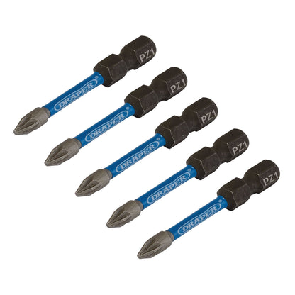 Draper 05646 Expert PZ-Type Impact Screwdriver Bits No.1 x 50mm 1/4" Hex Pack of 5 Draper