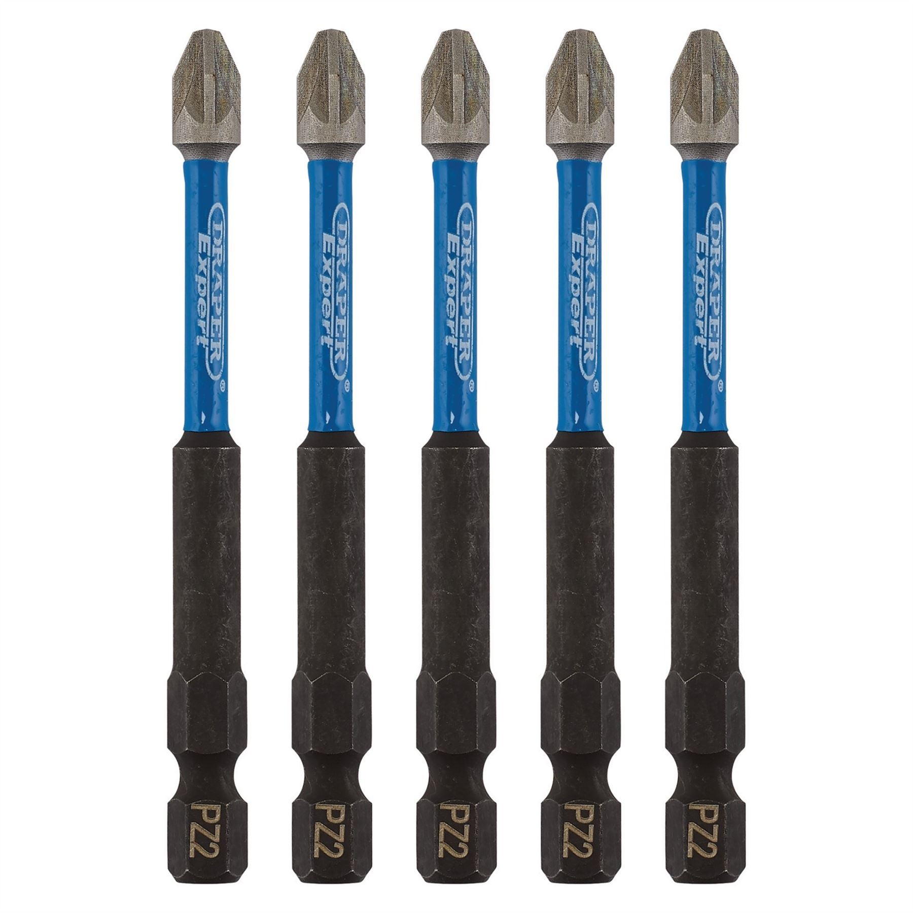 Draper 05675 Expert PZ-Type Impact Screwdriver Bits No.2 x 75mm 1/4" Hex Pack of 5 Draper