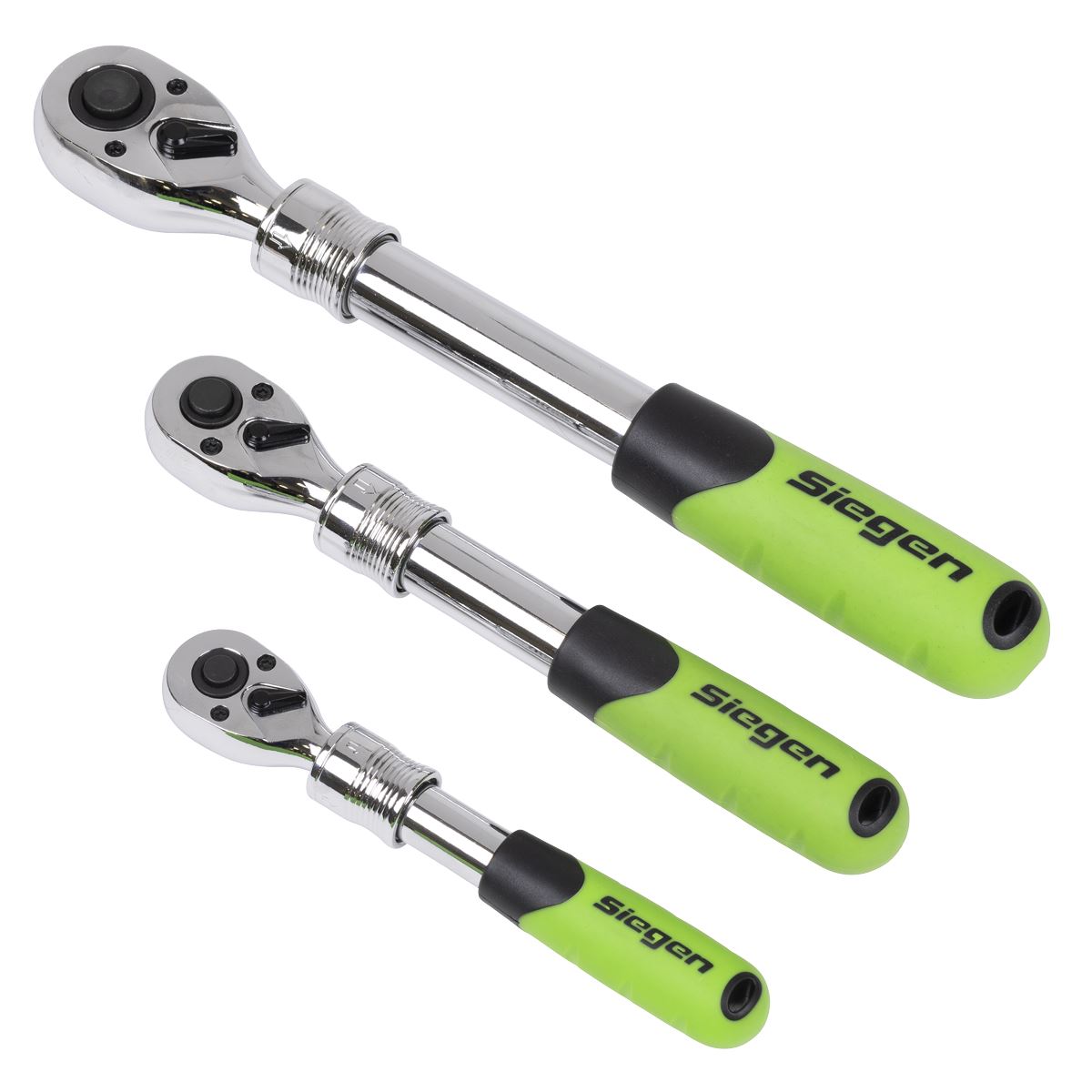 Siegen S01285 Ratchet Wrench Set Extendable 3 Piece 1/4", 3/8", 1/2" Siegen