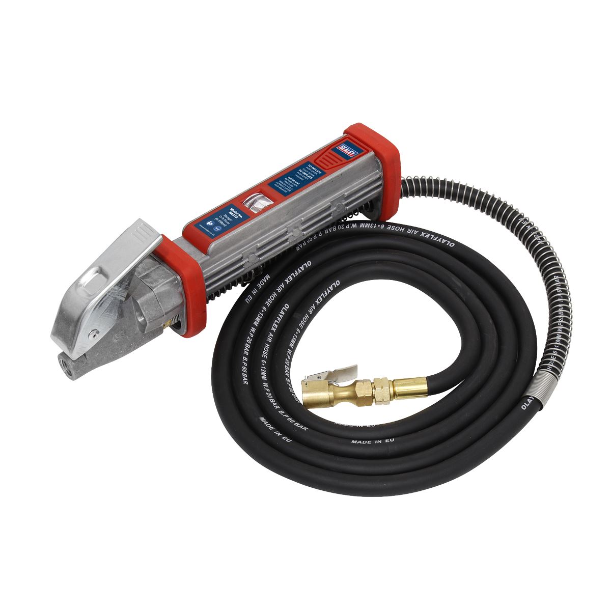 Sealey SA372 Tyre Inflator 2.7m Hose with Clip-On Connector Sealey