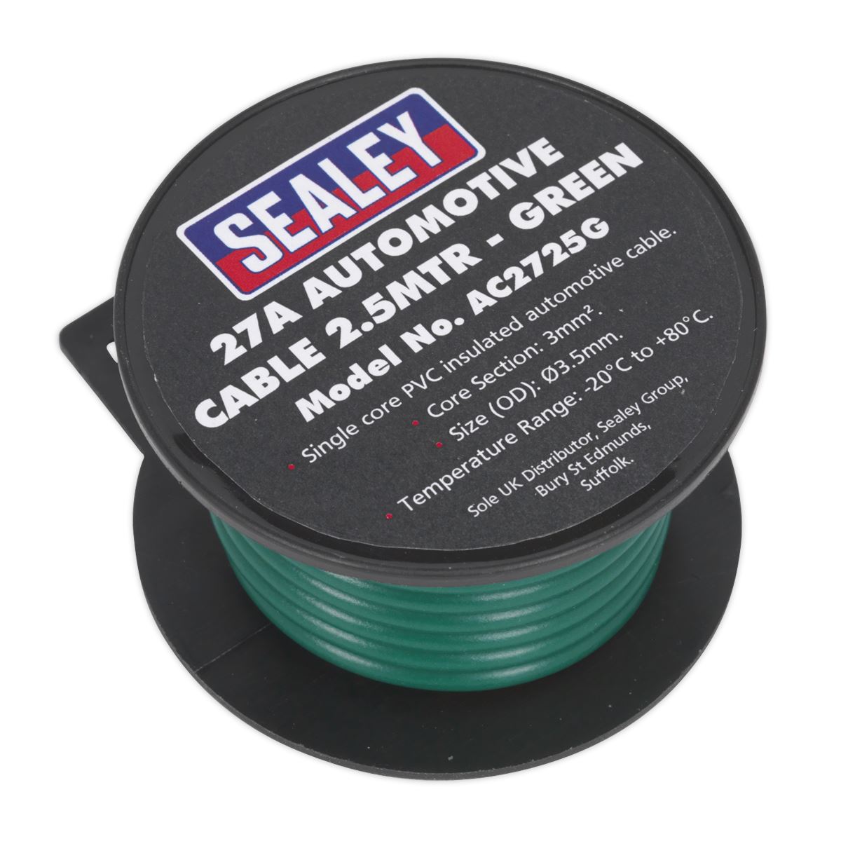 Sealey AC2725G Automotive Cable Thick Wall 27A 2.5m Green Sealey