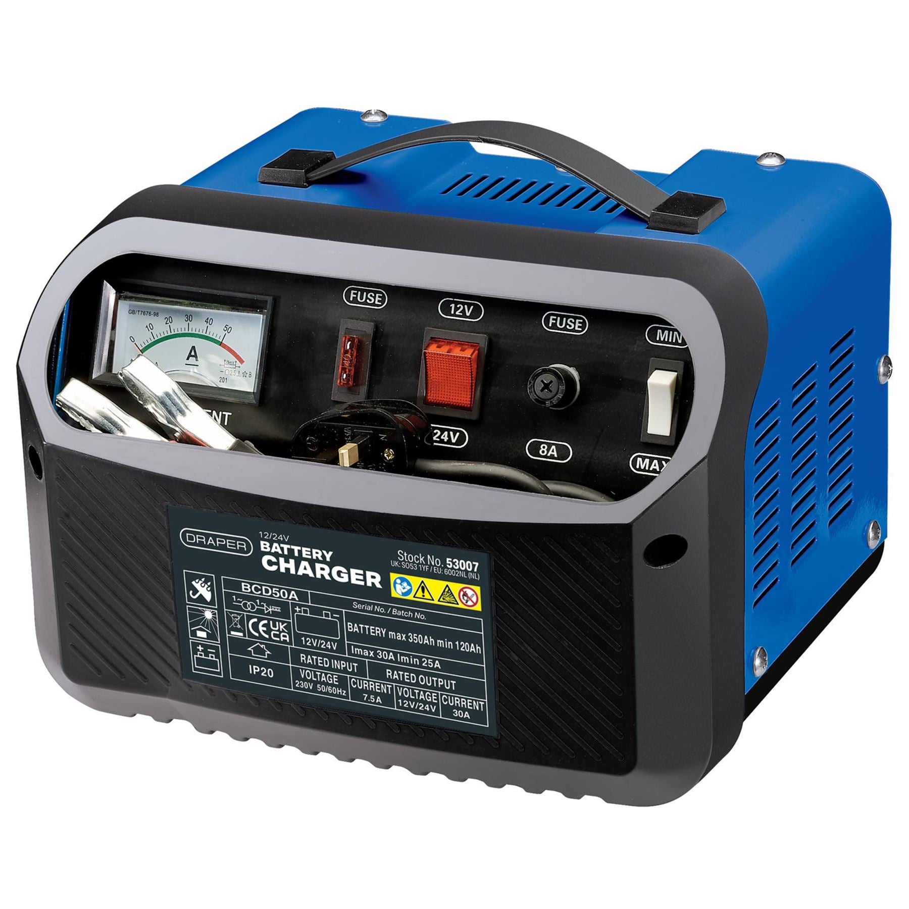 Draper 53007 12/24V Battery Charger 25 - 30A Draper