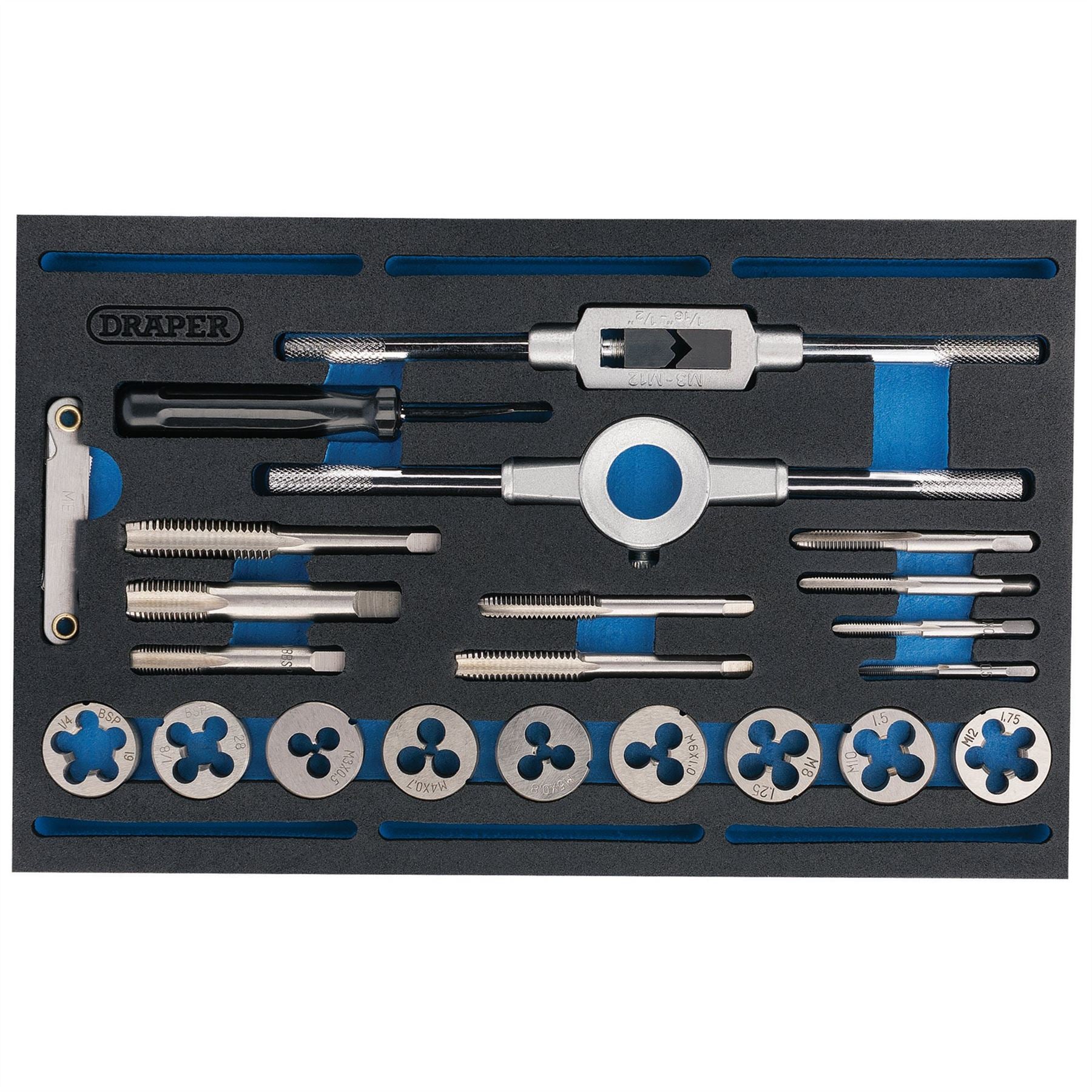 Draper 63520 Combination Tap and Die Set - Metric and BSP in EVA Foam Insert Tray 22 Piece Draper