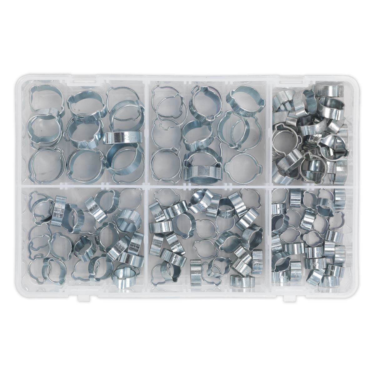 Sealey AB044DE O-Clip Double Ear Assortment 140pc - Zinc Plated Sealey