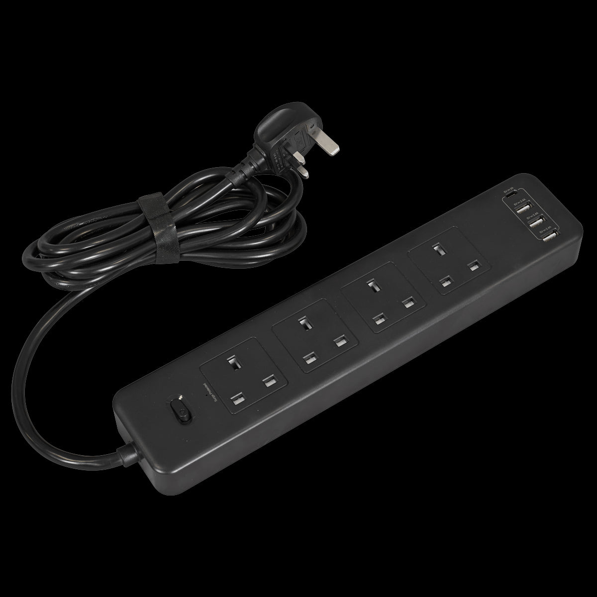 Sealey EL34USBB Power Extension Lead 2.6m with USB & USB-C Ports - Black Sealey