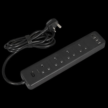 Sealey EL34USBB Power Extension Lead 2.6m with USB & USB-C Ports - Black Sealey