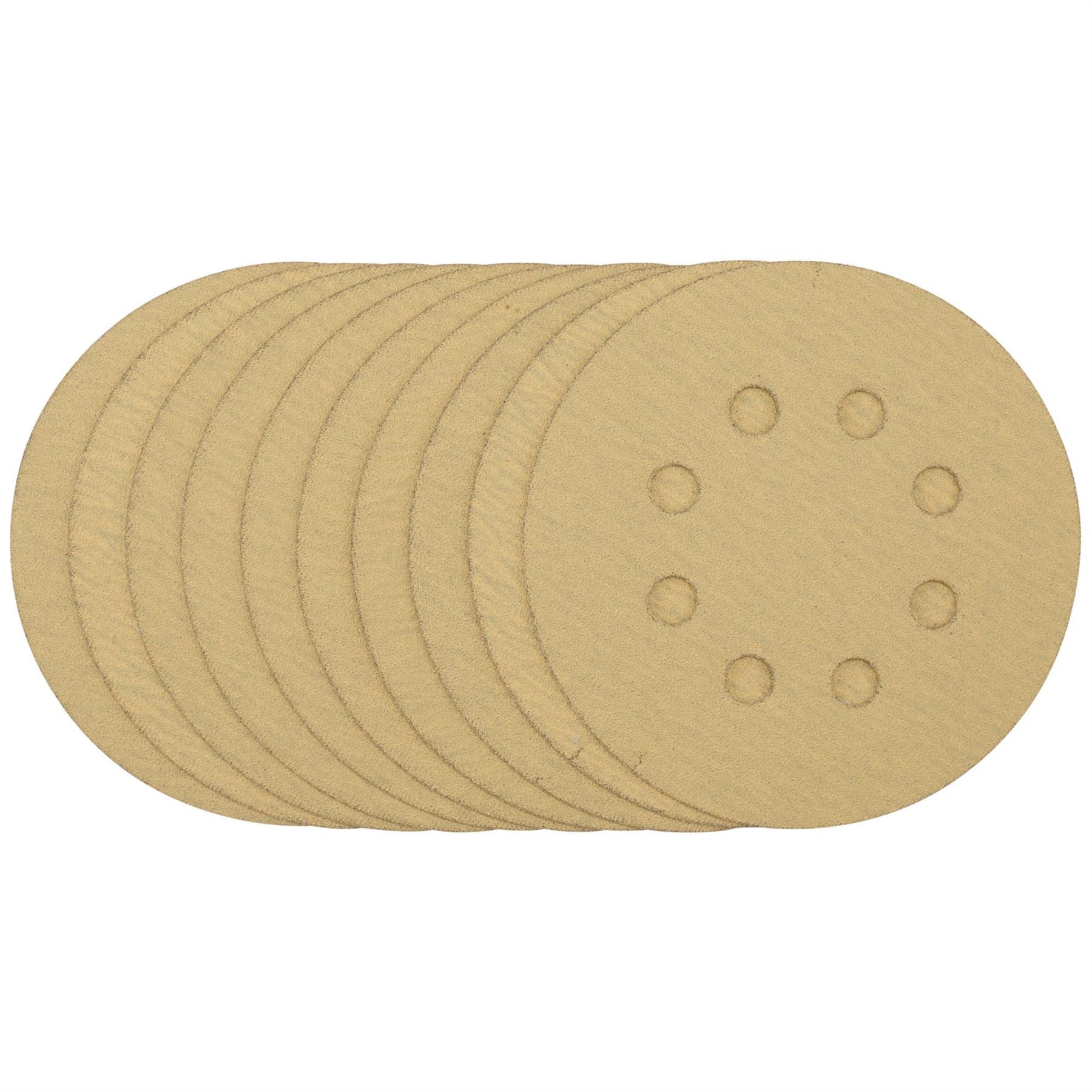 Draper 58111 Gold Sanding Discs with Hook & Loop 125mm 120 Grit 8 Dust Extraction Holes Pack of 10 Draper