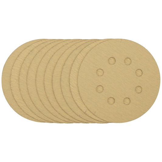 Draper 58111 Gold Sanding Discs with Hook & Loop 125mm 120 Grit 8 Dust Extraction Holes Pack of 10 Draper
