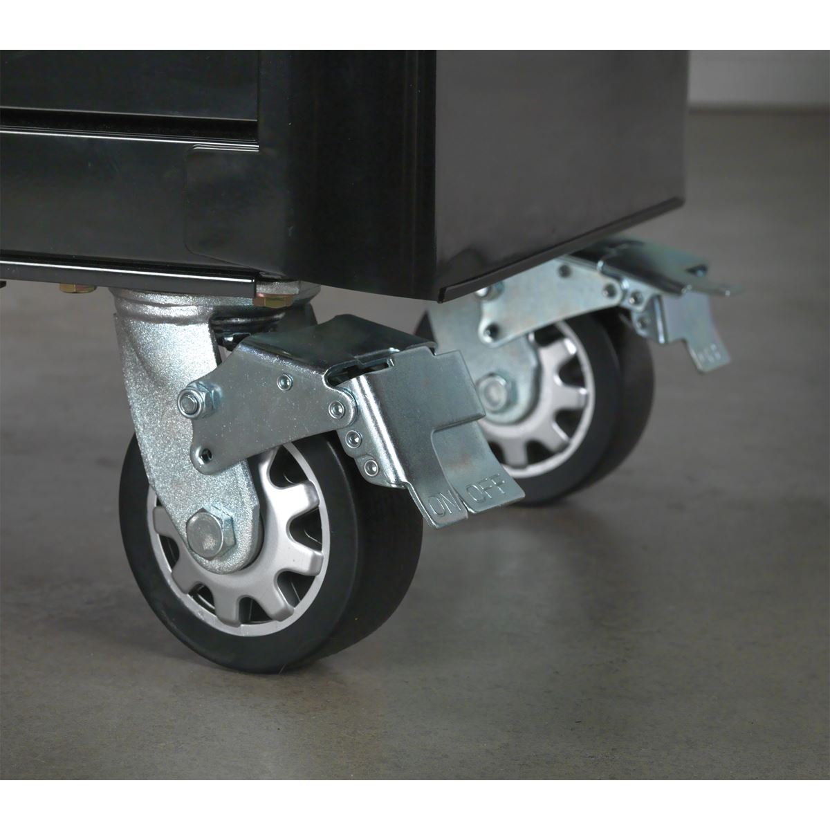 Sealey AP41206BR Rollcab 6 Drawer Wide Retro Style - Black with Red Anodised Drawer Pulls Sealey