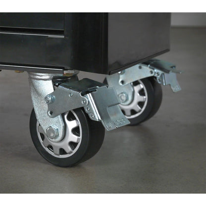 Sealey AP41206BR Rollcab 6 Drawer Wide Retro Style - Black with Red Anodised Drawer Pulls Sealey