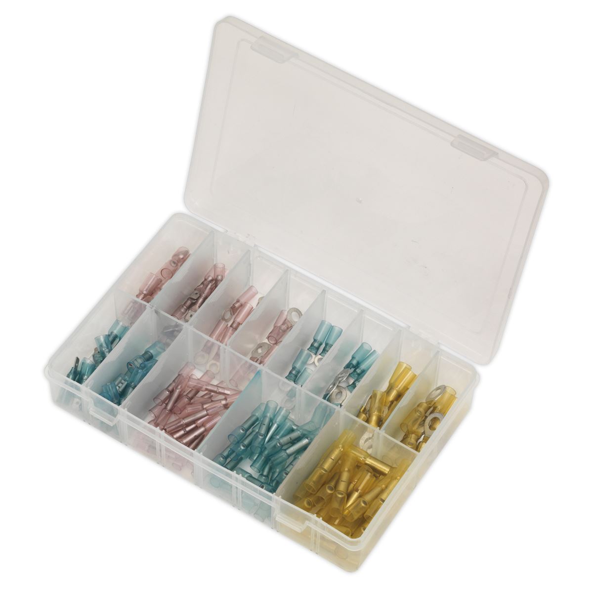 Sealey AB037HT Adhesive Lined Heat Shrink Terminal Assortment 142pc Blue Red & Yellow Sealey