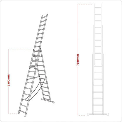 Sealey ACL312 Aluminium Extension Combination Ladder 3x12 EN 131 Sealey