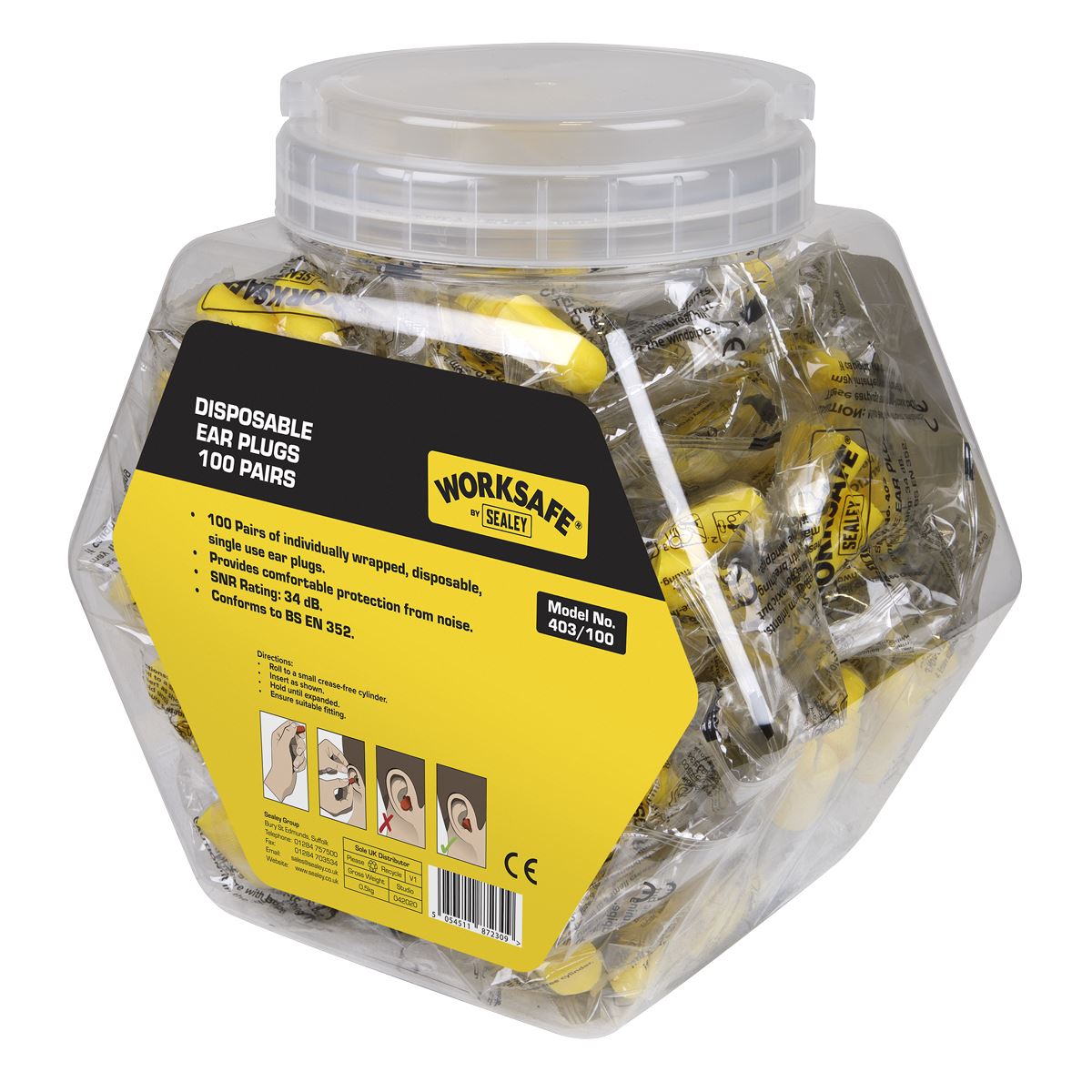 Sealey 403/100 Ear Plugs Disposable - 100 Pairs Sealey