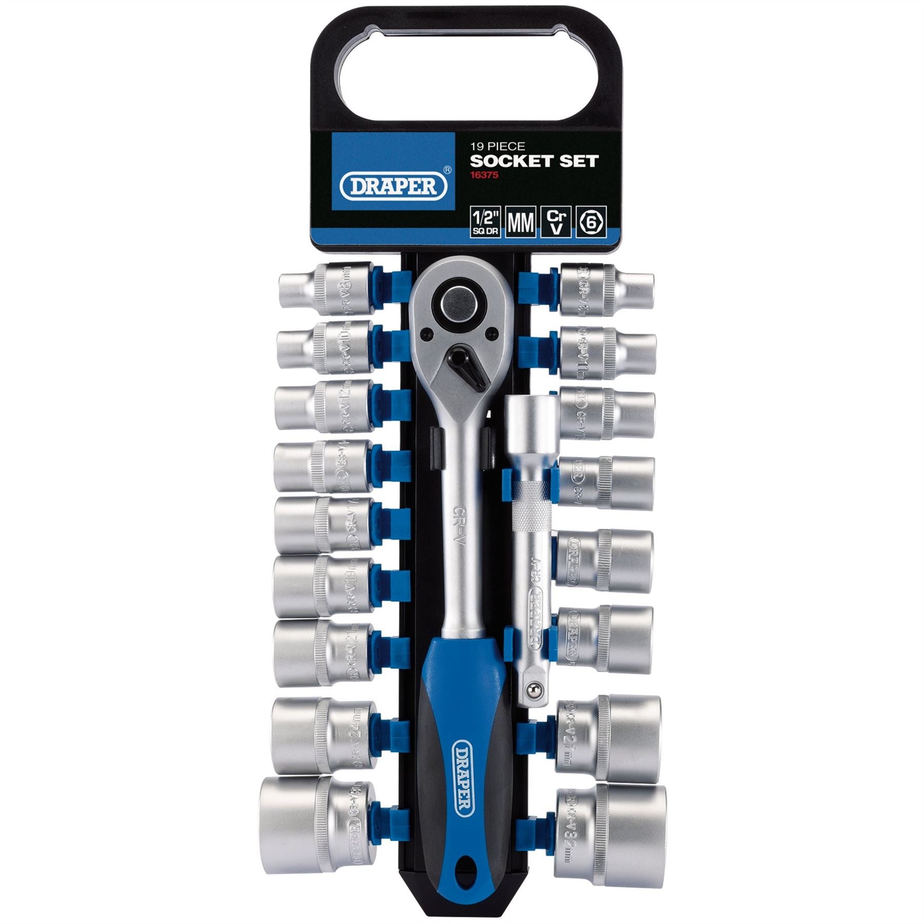 Draper 16375 Metric Socket and Ratchet Set 1/2" Sq. Dr. 19 Piece Draper