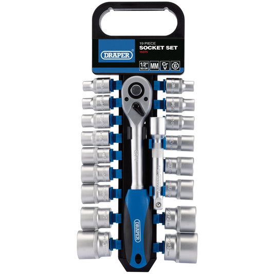 Draper 16375 Metric Socket and Ratchet Set 1/2" Sq. Dr. 19 Piece Draper