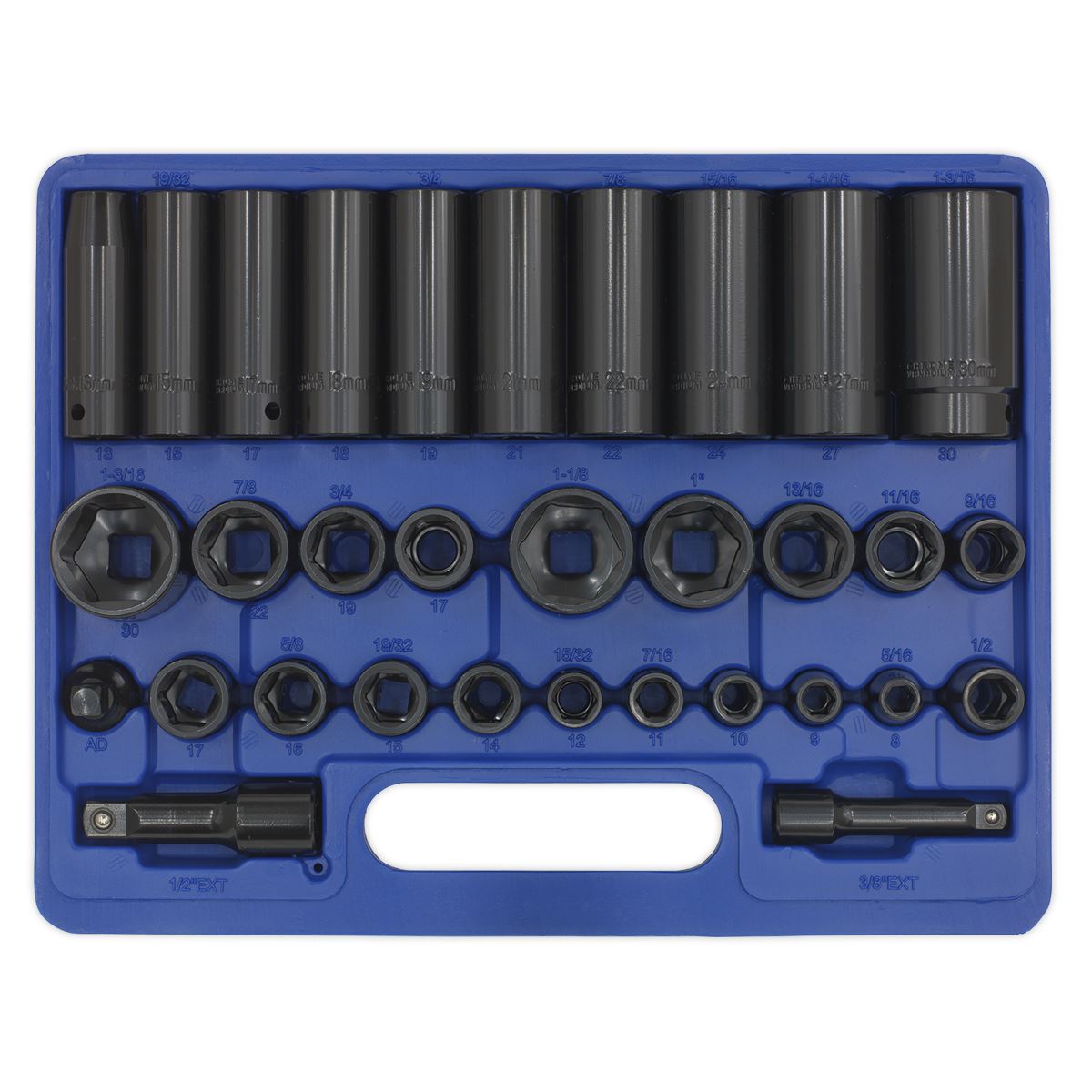 Sealey AK681 Impact Socket Set 32pc Standard/Deep 3/8" & 1/2"Sq Drive Metric/Imperial Sealey