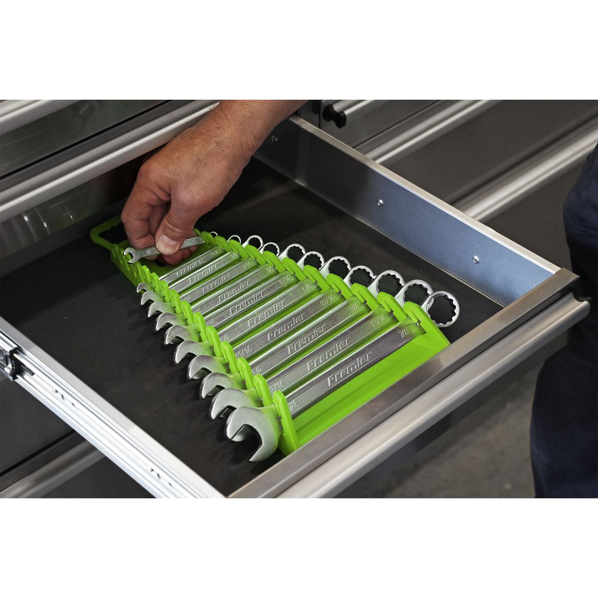 Sealey WR09HV Reverse Spanner Rack Capacity 15 Spanners Hi-Vis Green Sealey