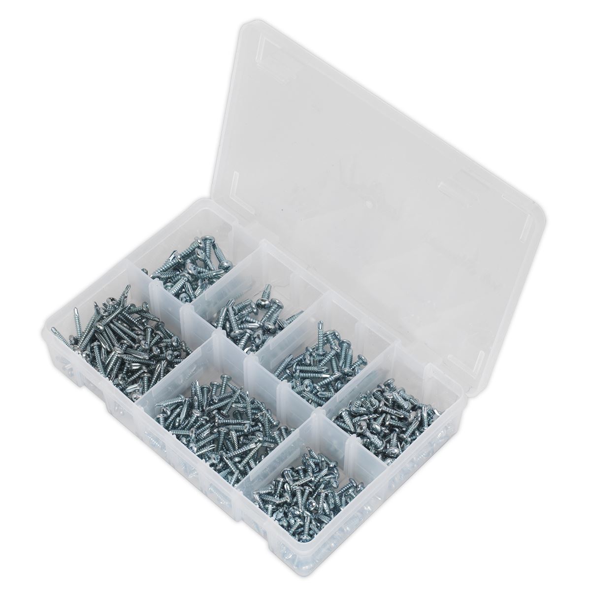 Sealey AB060SDS Self-Drilling Screw Assortment 500pc Pan Head Phillips Zinc Sealey