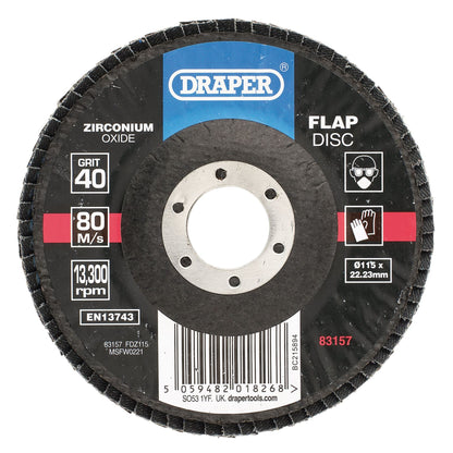 Draper 83157 Zirconium Oxide Flap Disc 115 x 22.23mm 40 Grit Draper