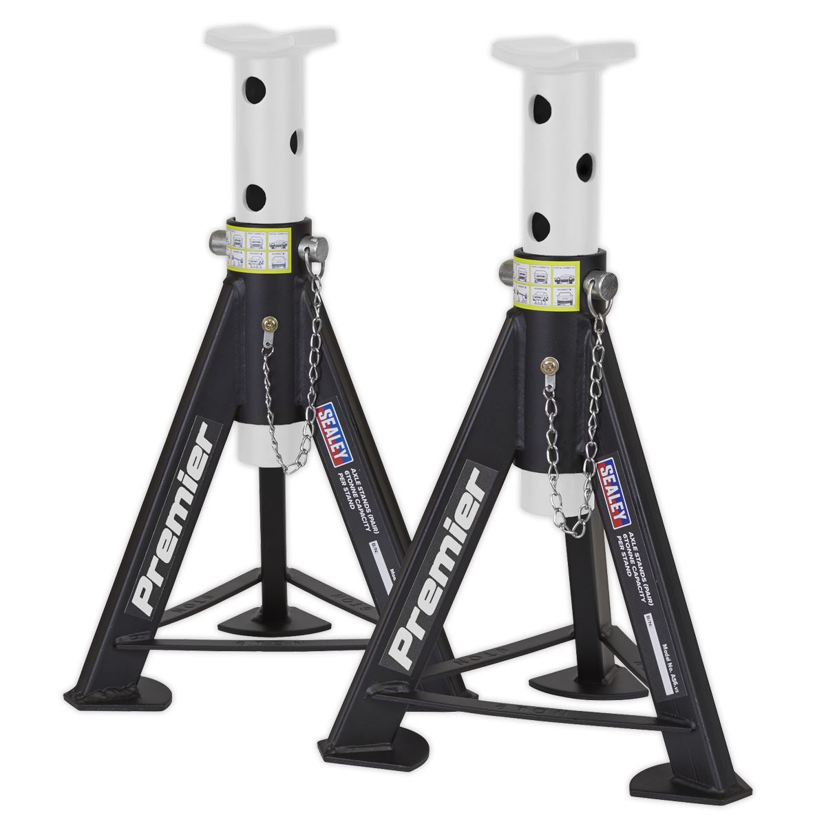 Sealey AS6 Premier Axle Stands (Pair) 6 Tonne Capacity per Stand - White Sealey