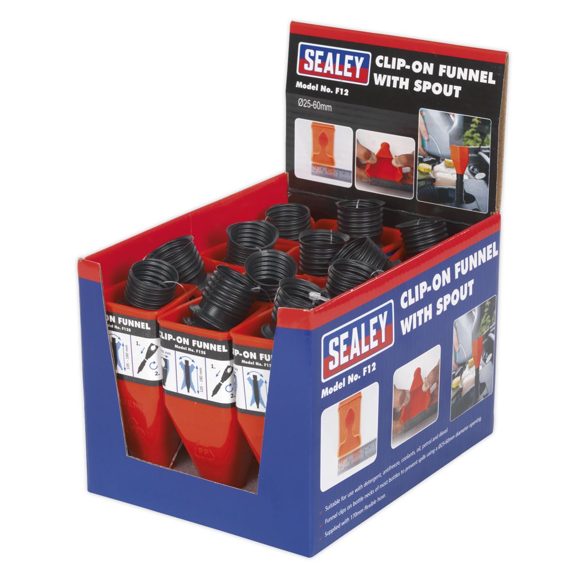 Sealey F12 Clip-On Funnel with Spout - Display Box of 12 Sealey