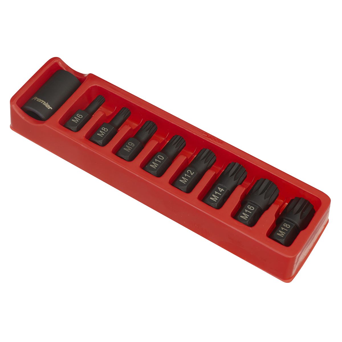 Sealey AK5611 Impact Spline Bit & Holder Set 9pc 1/2"Sq Drive Sealey