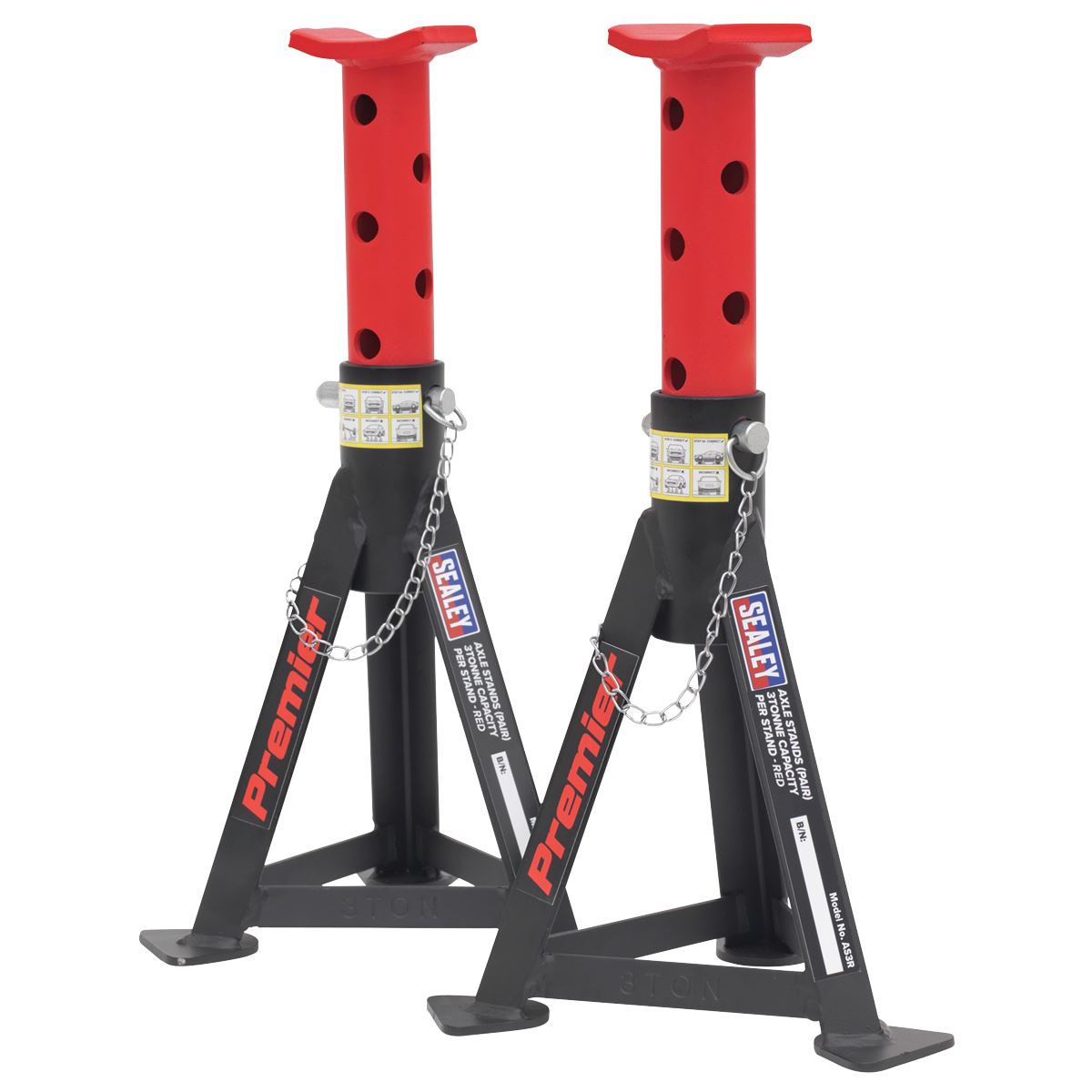 Sealey AS3R Premier Axle Stands (Pair) 3 Tonne Capacity per Stand - Red Sealey