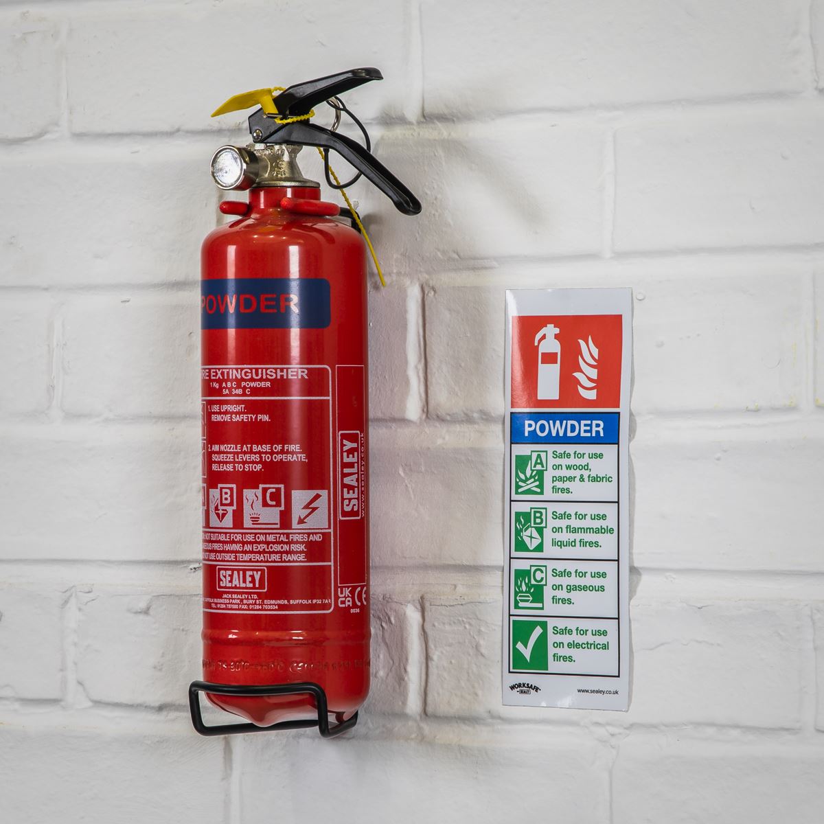 Sealey SS52V10 Safe Conditions Safety Sign - Powder Fire Extinguisher - Self-Adhesive Vinyl - Pack of 10 Sealey